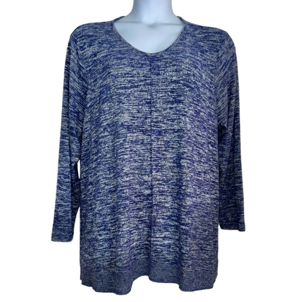 Coldwater Creek Sweater Sz 2x Navy Blue & White Marled Knit Front Seam